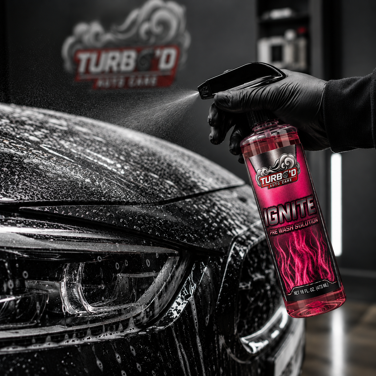 Ignite pre-wash being applied to a vehicle